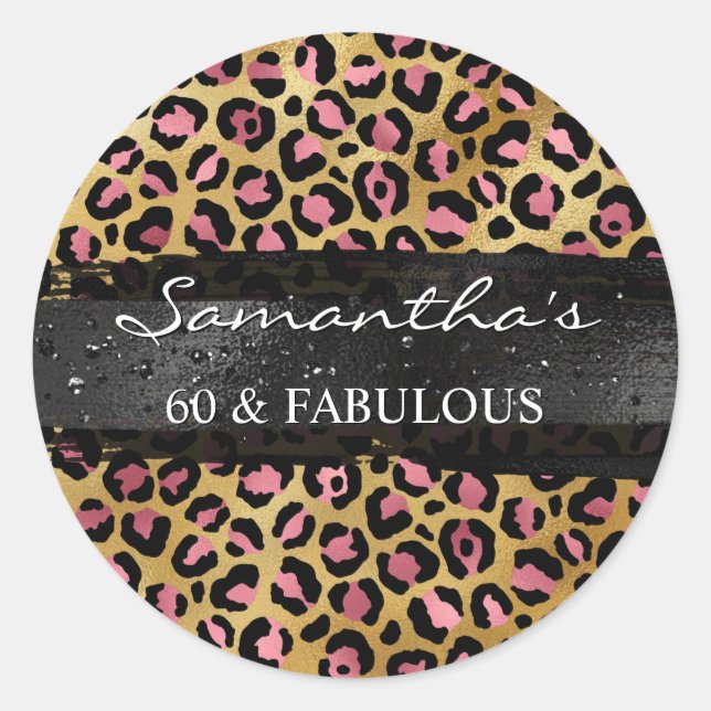 Sticker Rond Pink and Gold Foil Leopard 60 & Fabulous (Devant)