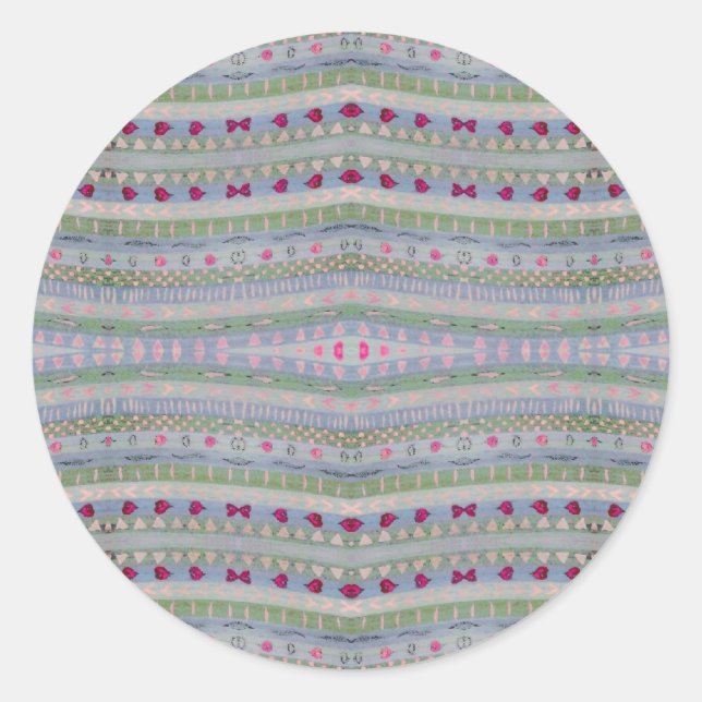 Sticker Rond Pink and Green Pretty Hearts Motif (Devant)
