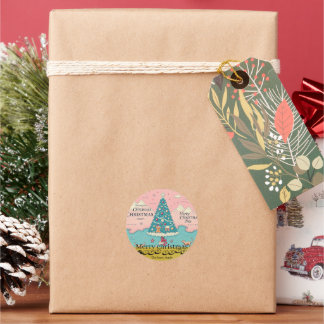 Sticker Rond Pink Aqua Bleu coloré Noël Gingerpain Arbre