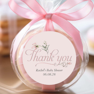 Sticker Rond Pink Baby Girl Shower Élégant script merci