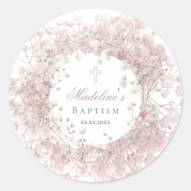 Sticker Rond pink baby's breath Baptism (Devant)