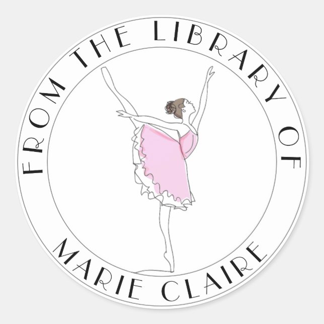 Sticker Rond Pink Ballerina Plaque de réservation Votre nom ici (Devant)