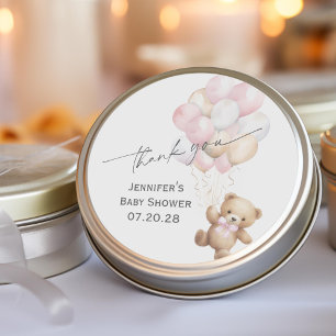 Sticker Rond Pink Bearly wait Baby Girl Douche Favoriser Merci