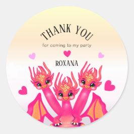 Sticker Rond Pink Birthday Dragon