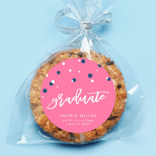 Sticker Rond Pink Blue Confetti Graduate Graduate