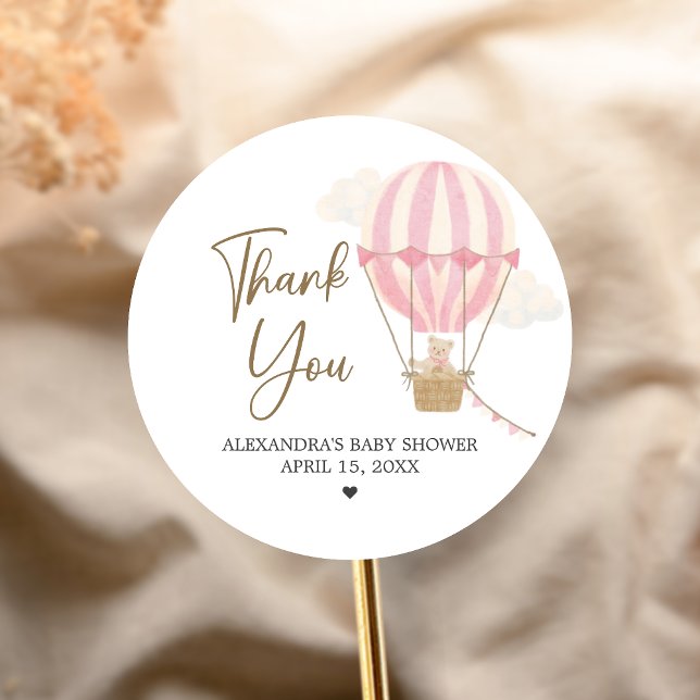 Sticker Rond Pink Boho Bear Baby Shower  (Oh Baby Bear Baby Shower Sticker)