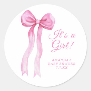 Sticker Rond Pink Bow C'est un Baby shower fille