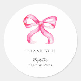 Sticker Rond Pink Bow Coquette Baby Shower Minimal Elegant