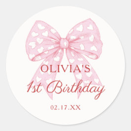 Sticker Rond Pink Bow Fille amoureuse 1er anniversaire