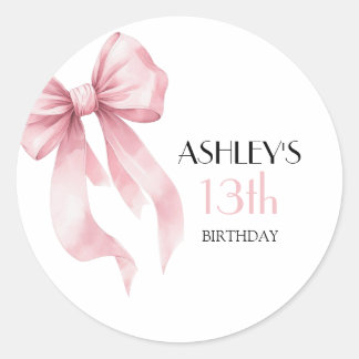 Sticker Rond Pink Bow Girls Birthday