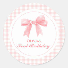 Sticker Rond Pink Bow preppy Coquette 1er anniversaire