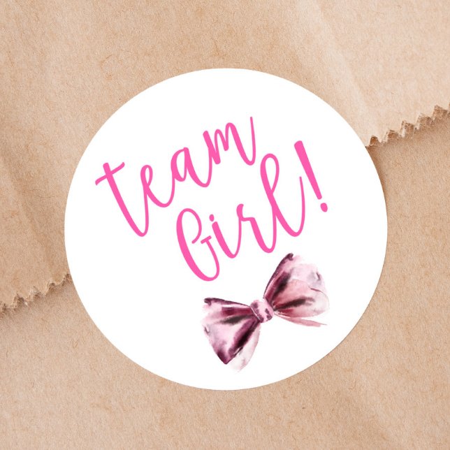 Sticker Rond Pink Bows Team Girl Gender Revevela Party (Créateur téléchargé)