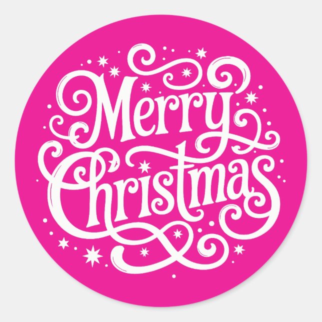 Sticker Rond Pink Calligraphy Merry Christmas Envelope Seal (Devant)