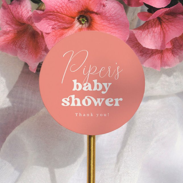 Sticker Rond Pink Calligraphy Retro Girl Baby Shower Thank You (Créateur téléchargé)