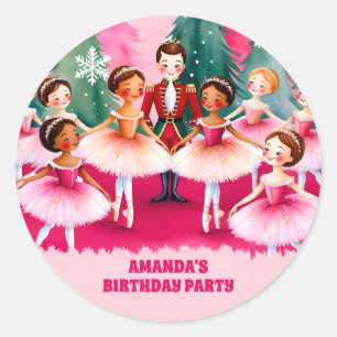 Sticker Rond Pink Christmas Nutcracker Ballerina Anniversaire d