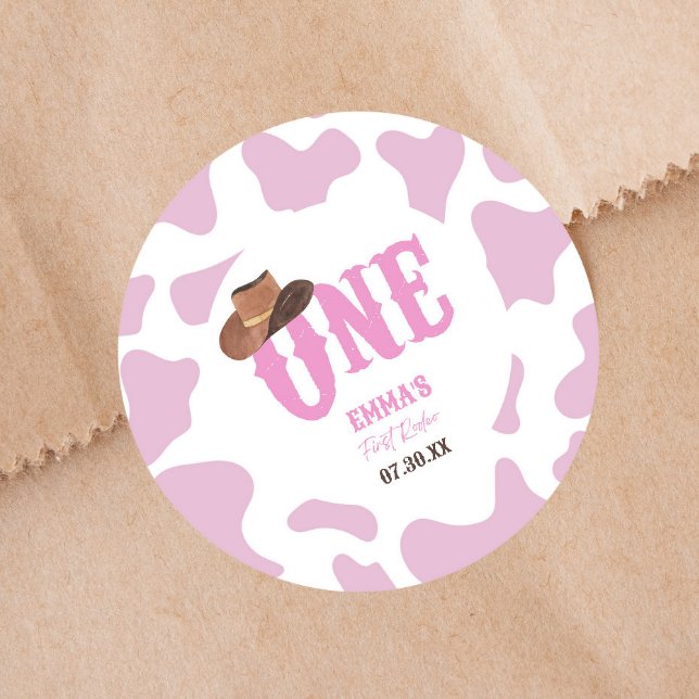 Sticker Rond Pink Cowgirl ONE Premier Rodéo 1ère fête d'anniver (Créateur téléchargé)