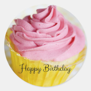 Sticker Rond Pink Cupcakes Joyeux Anniversaire