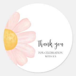 Sticker Rond Pink Daisy Anniversaire Favoriser Tags, Little Dai