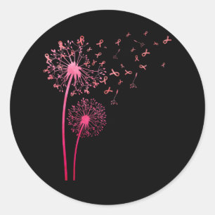 Sticker Rond Pink Dandelion Cancer du sein Sensibilisation Ruba