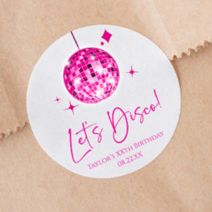 Sticker Rond Pink Disco Ball Let's Disco Anniversaire