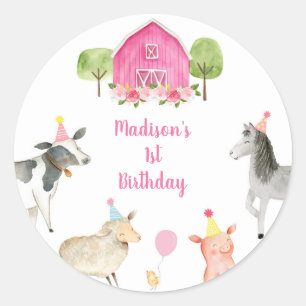 Sticker Rond Pink Farm Barnyard anniversaire