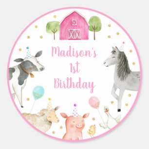 Sticker Rond Pink Farm Barnyard anniversaire