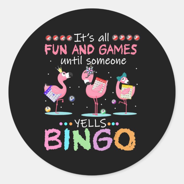 Sticker Rond Pink Flamingo Bingo Funny Venin Art (Devant)