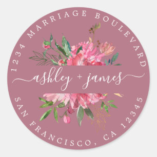 Sticker Rond Pink Floral Adresse de retour Enveloppe violette S