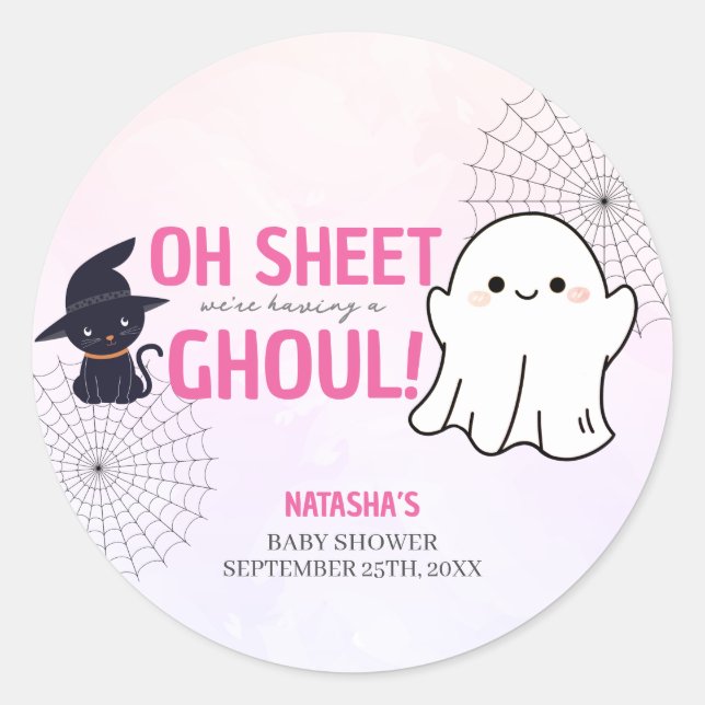 Sticker Rond Pink Ghoul Halloween Baby shower fille (Devant)