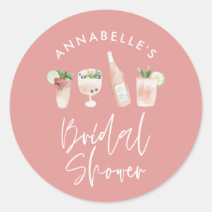 Sticker Rond Pink girly moderne cocktail script nuptiale douche