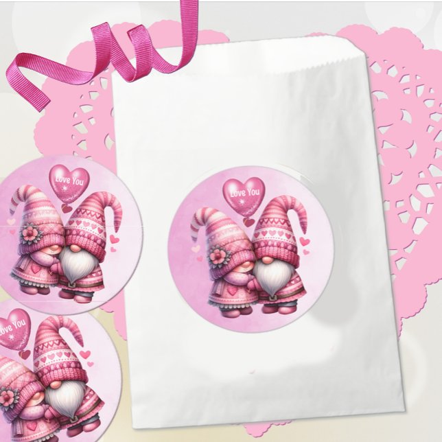 Sticker Rond Pink Gnome Valentine Couple (Créateur téléchargé)