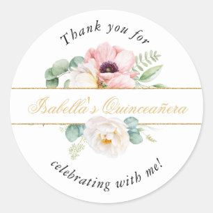 Sticker Rond Pink & Gold Elegant Quinceañera Merci Favoriser