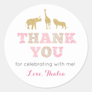 Sticker Rond Pink Gold Safari Merci Fête d'anniversaire sauvage