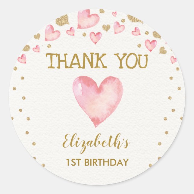 Sticker Rond Pink Gold Sweetheart 1er anniversaire Valentines B (Devant)