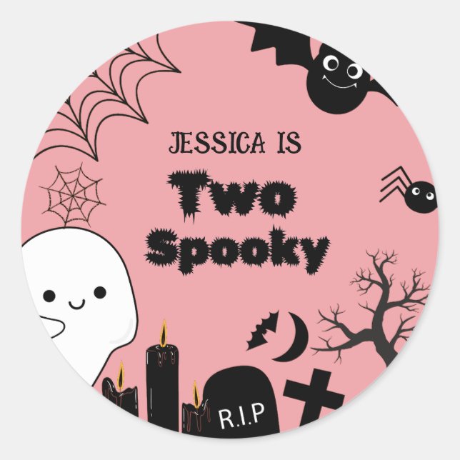 Sticker Rond Pink Halloween deux éffrayant deuxième fête d'anni (Devant)