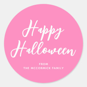 Sticker Rond Pink Happy Halloween Typographie de script moderne