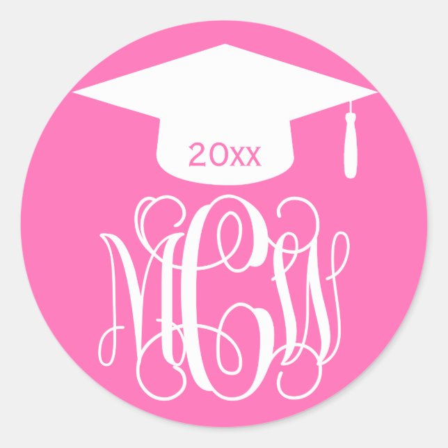 Sticker Rond Pink Hot Vine Script Monogramme Graduation do-it-y (Devant)