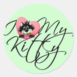 Sticker Rond Pink I Love My Kitty Tshirts et cadeaux