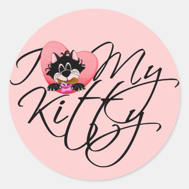 Sticker Rond Pink I Love My Kitty Tshirts et cadeaux (Devant)
