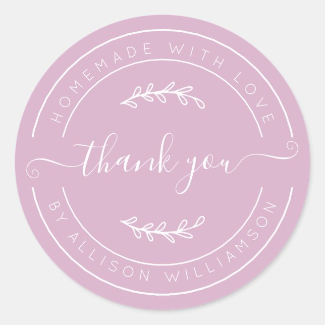 Sticker Rond Pink Lavender Homemade Thank You Label (Devant)