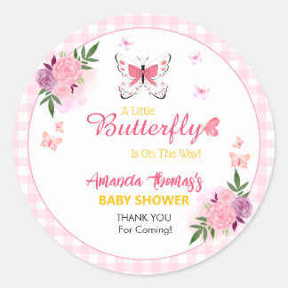 Sticker Rond Pink Little Butterfly Baby Shower Thank You 