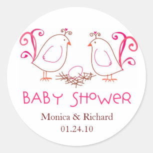 Sticker Rond Pink Lovebirds et Nest Baby shower Favoriser les é
