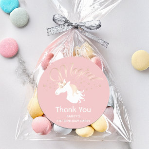 Sticker Rond Pink Magical Unicorn Fille Anniversaire de enfant