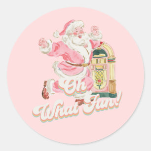 Sticker Rond Pink oh Quelle Fun-Retro Père Noël Christmas Party