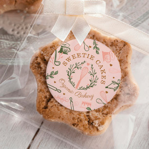 Sticker Rond Pink & Olive Green Baking & Cuisine Ustensiles Bou