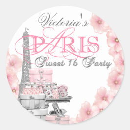 Sticker Rond Pink Paris Sweet 16 Anniversaire