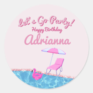 Sticker Rond Pink Parties scintillant Beach Party