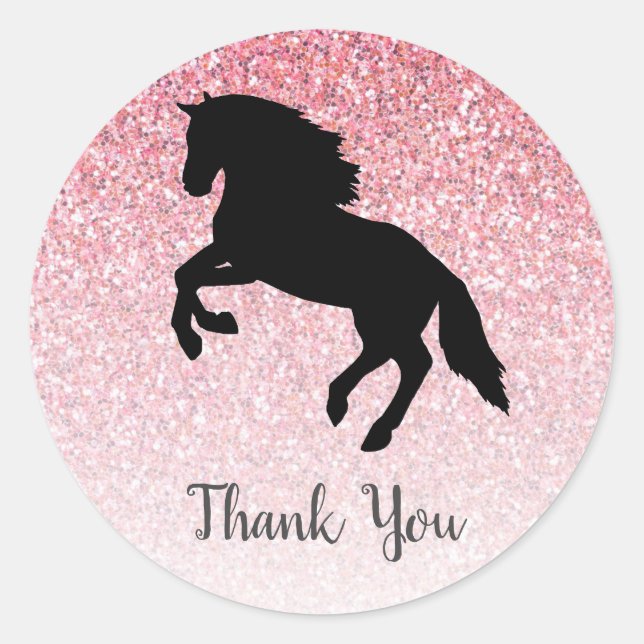 Sticker Rond Pink Parties scintillant Horse Barnyard Farm Party (Devant)