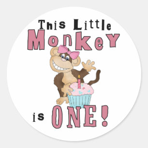 Sticker Rond Pink Party Singe 1er Anniversaire Tshirts et cadea