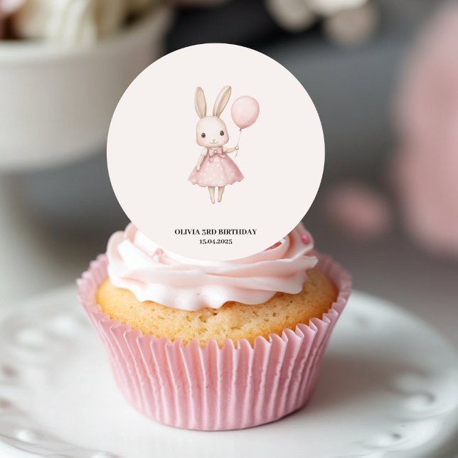 Sticker Rond Pink Pastel Bunny Anniversaire de enfant de Pâques (Créateur téléchargé)